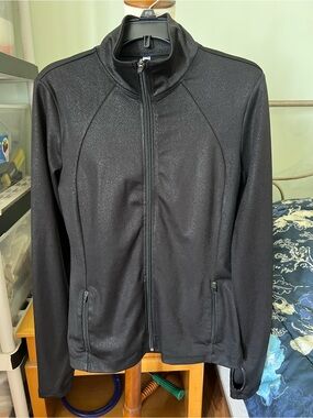 Ebb & Flow Black Textured Zip-Front Active Jacket